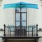 Pure Garden Half Round Patio Umbrella Blue 9Ft Easy Crank Small Space Shade